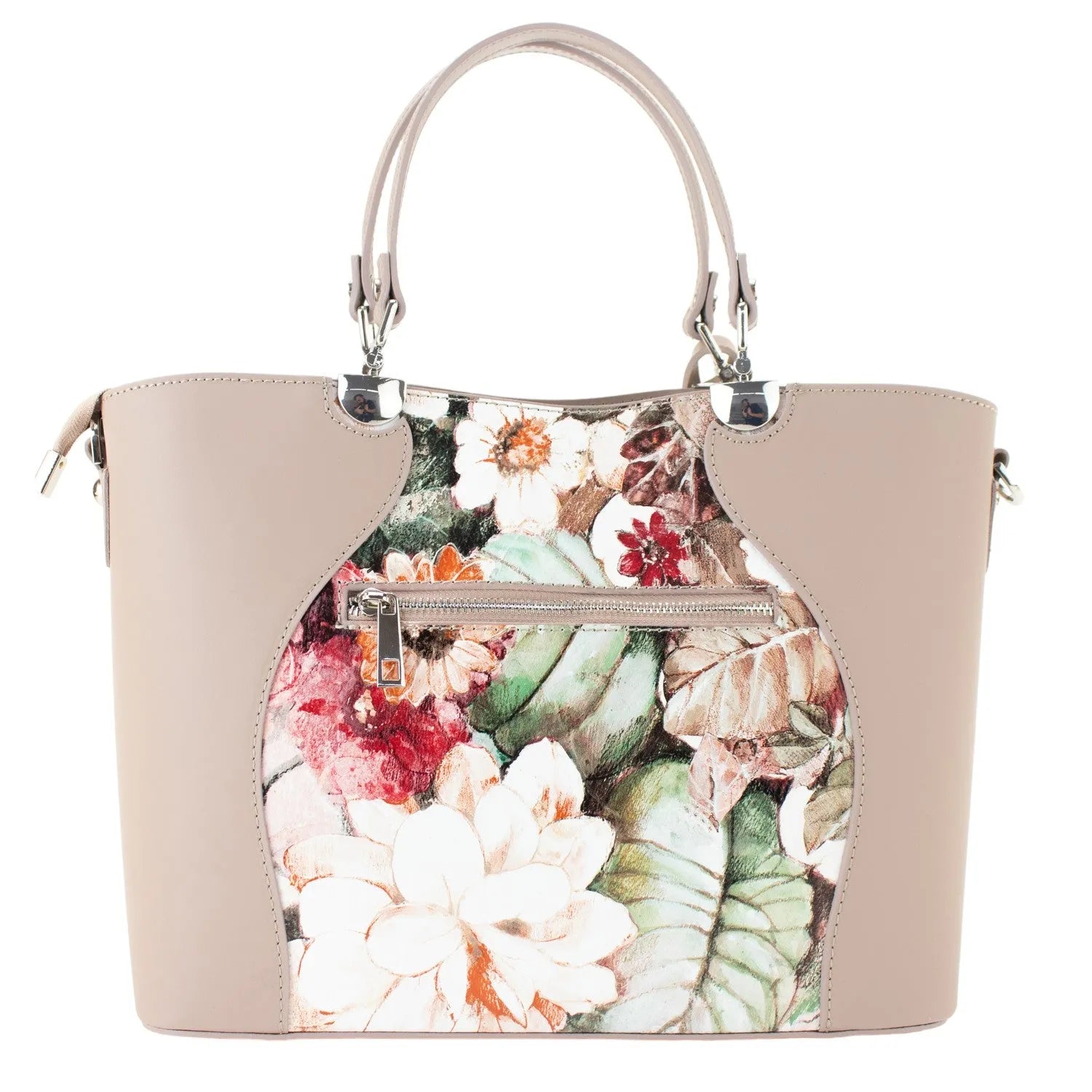 Bolso en piel Pregato Eleganza Li Flores Taupe - KimondoShop