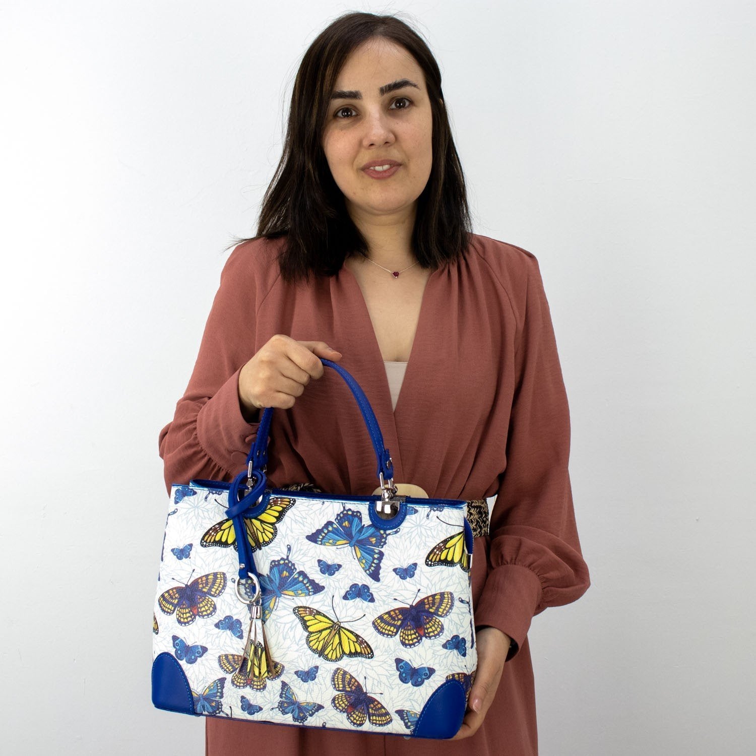 Bolso en piel Pregato Eleganza Mariposas azules - KimondoShop