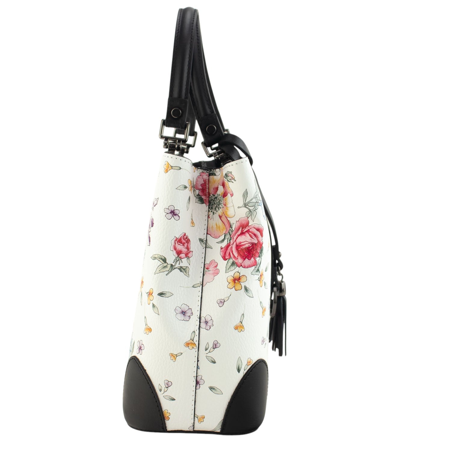 Bolso en piel Pregato Eleganza Negro Flores azules - KimondoShop