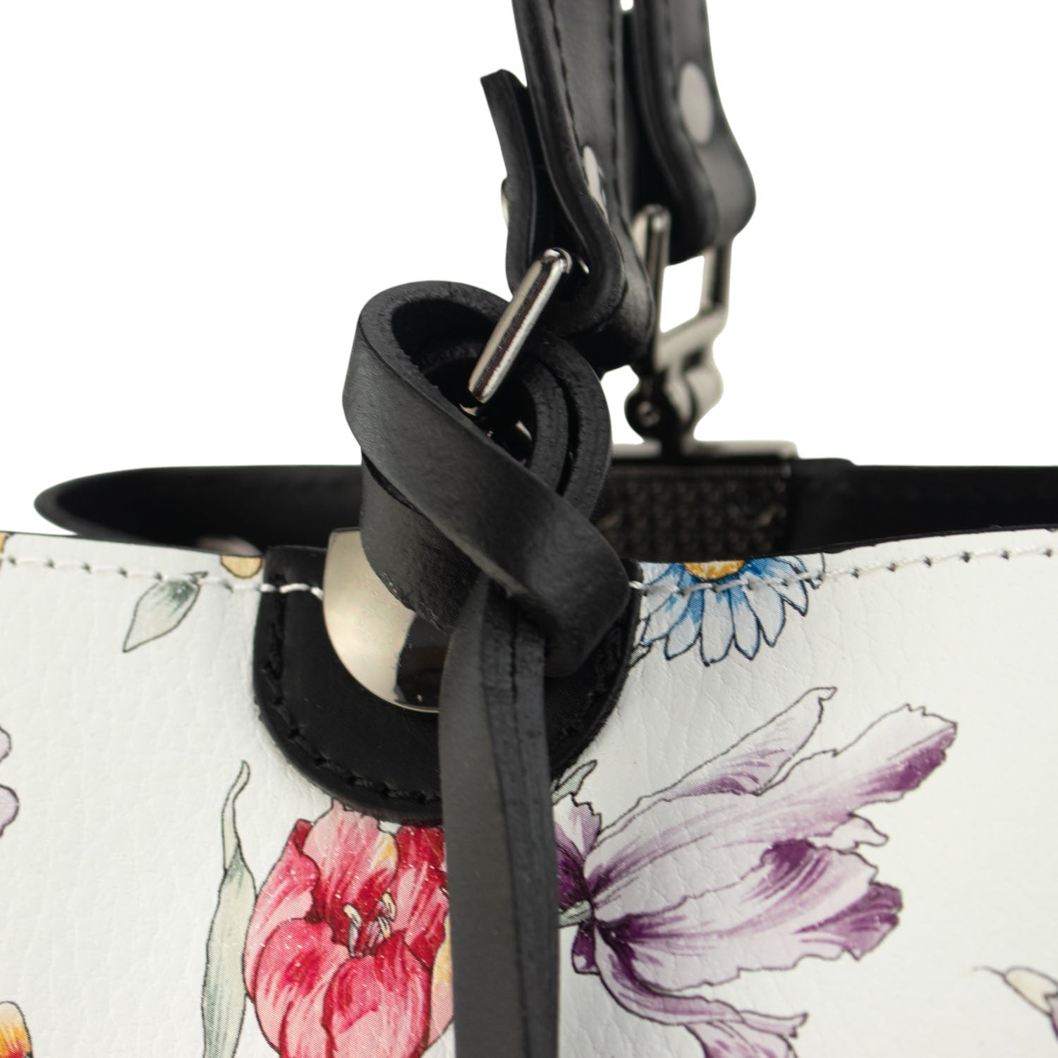 Bolso en piel Pregato Eleganza Negro Flores azules - KimondoShop