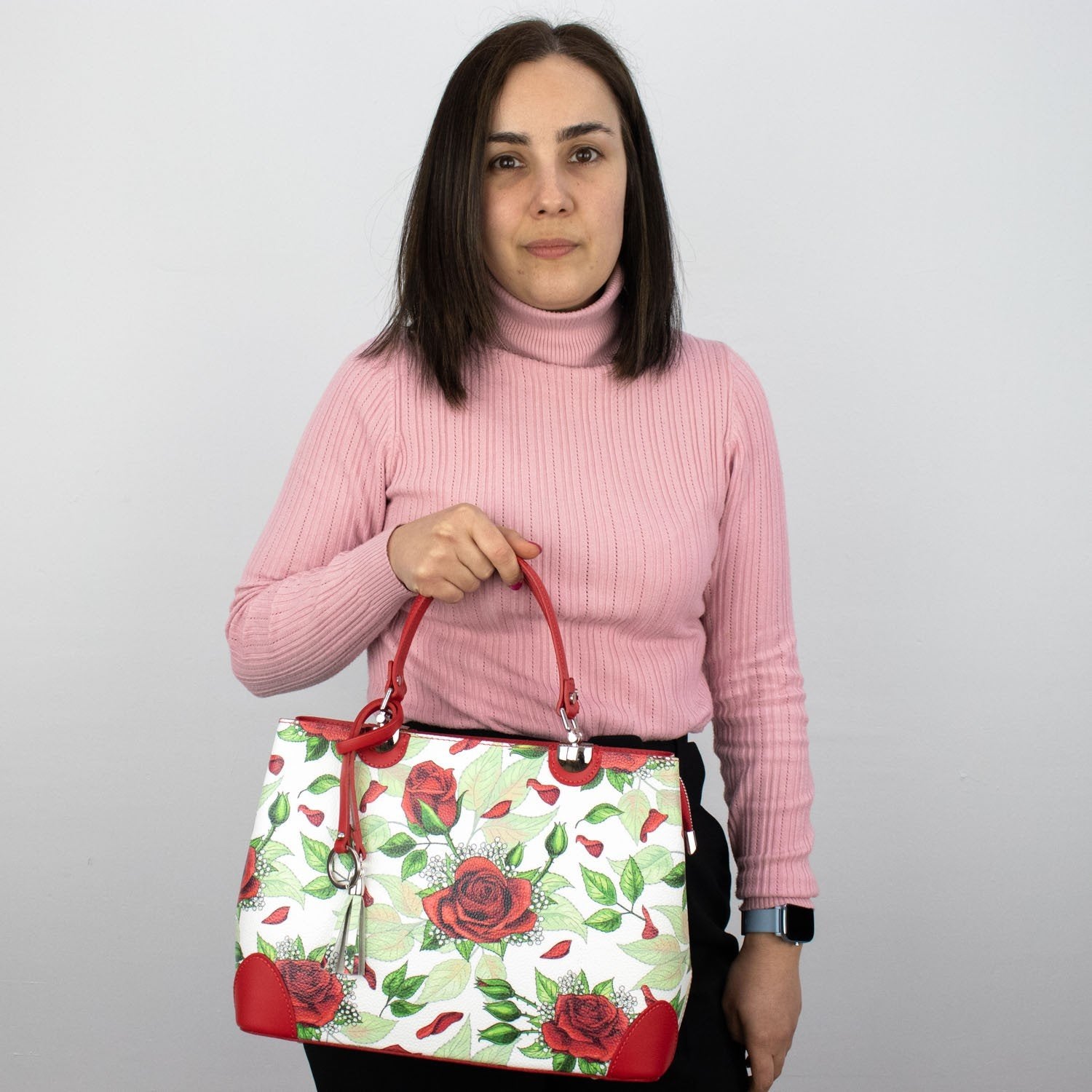 Bolso en piel Pregato Eleganza Rosas verde - KimondoShop