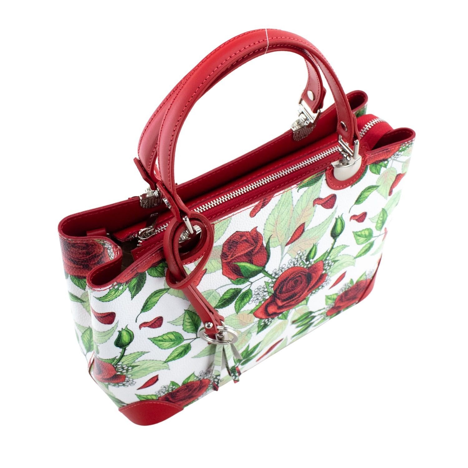 Bolso en piel Pregato Eleganza Rosas verde - KimondoShop