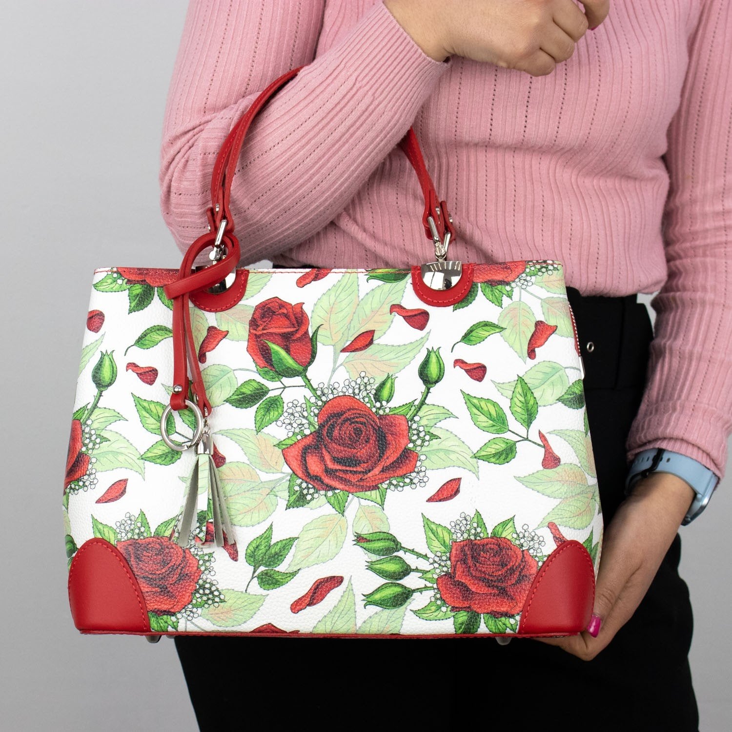 Bolso en piel Pregato Eleganza Rosas verde - KimondoShop