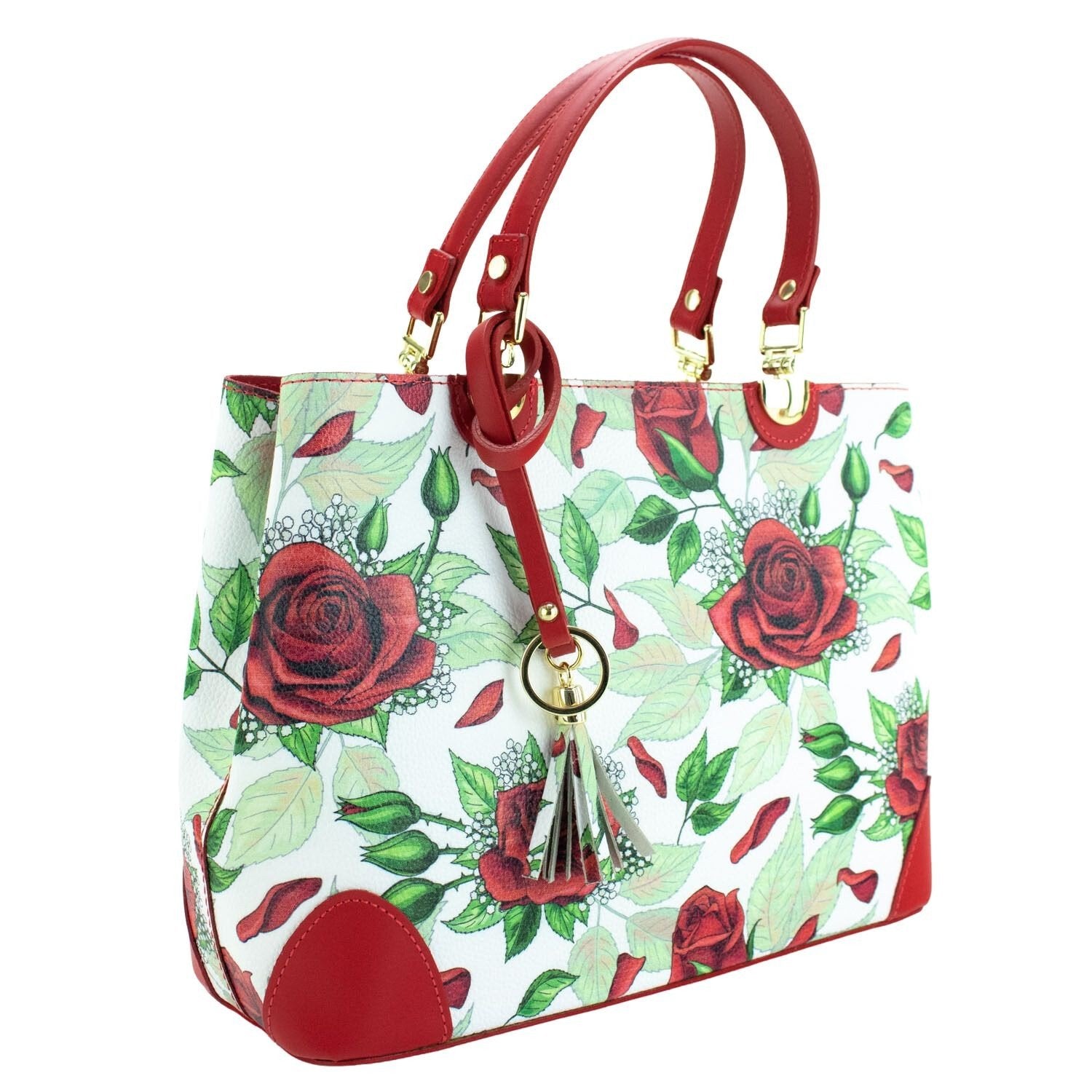 Bolso en piel Pregato Eleganza Rosas verde - KimondoShop