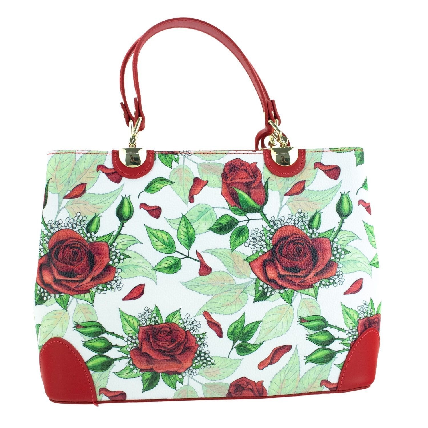 Bolso en piel Pregato Eleganza Rosas verde - KimondoShop