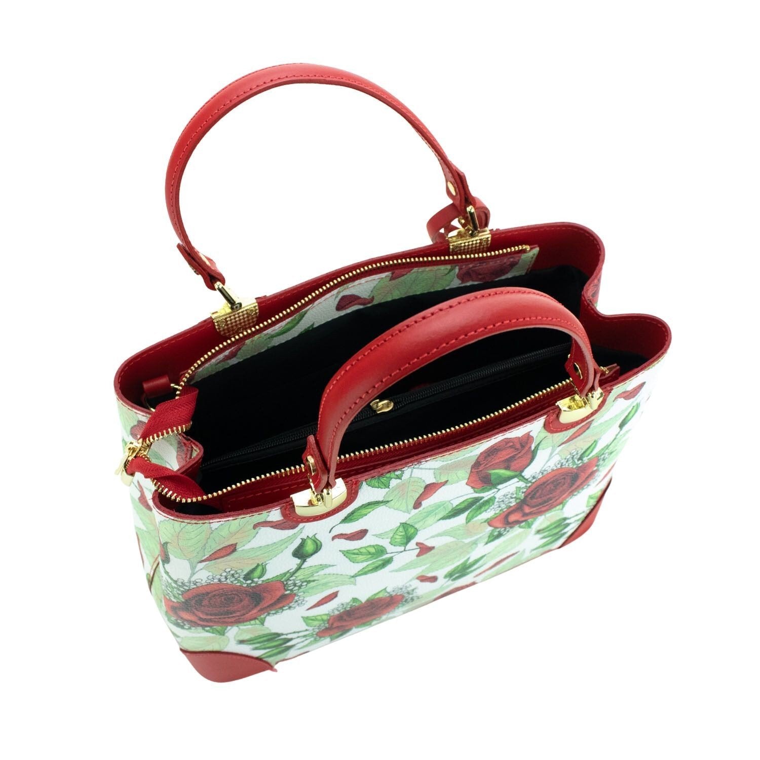 Bolso en piel Pregato Eleganza Rosas verde - KimondoShop