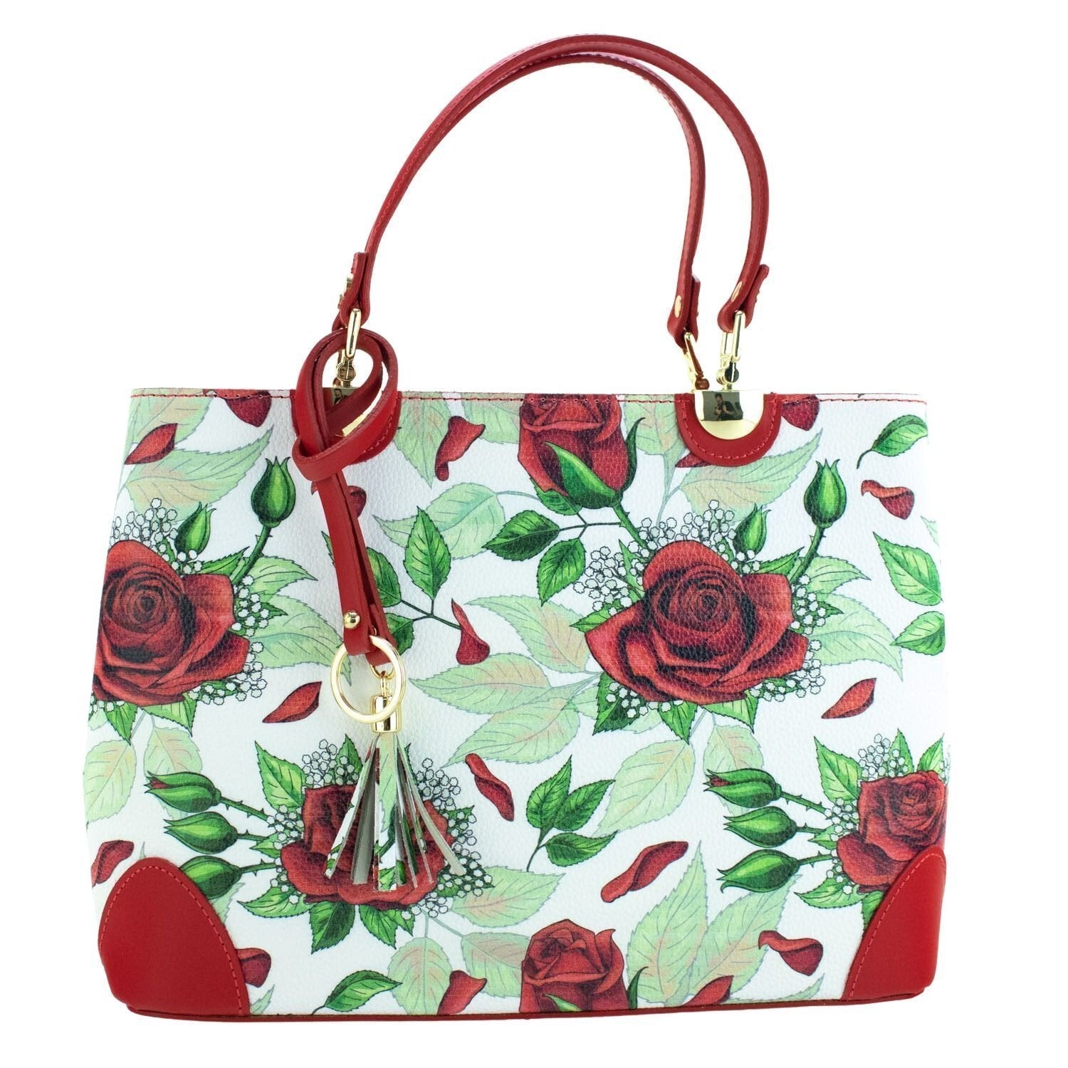 Bolso en piel Pregato Eleganza Rosas verde - KimondoShop