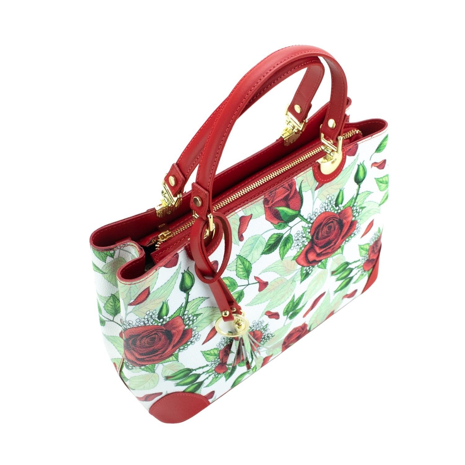 Bolso en piel Pregato Eleganza Rosas verde - KimondoShop