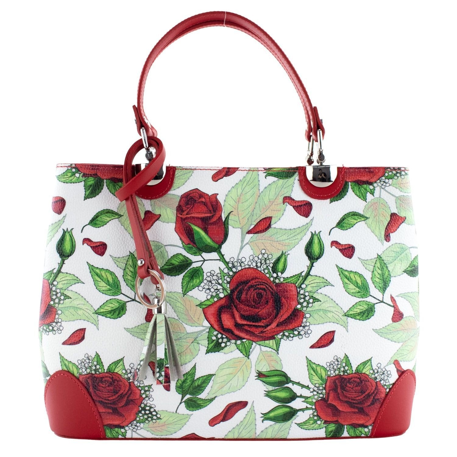 Bolso en piel Pregato Eleganza Rosas verde - KimondoShop