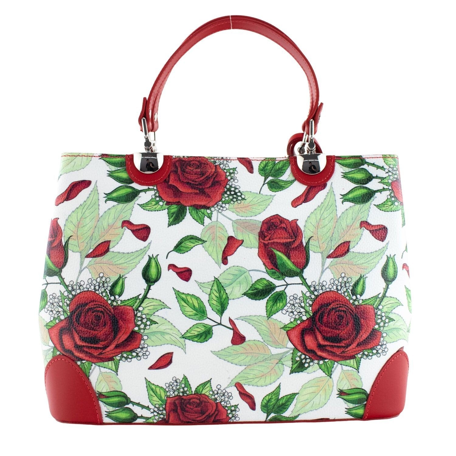 Bolso en piel Pregato Eleganza Rosas verde - KimondoShop