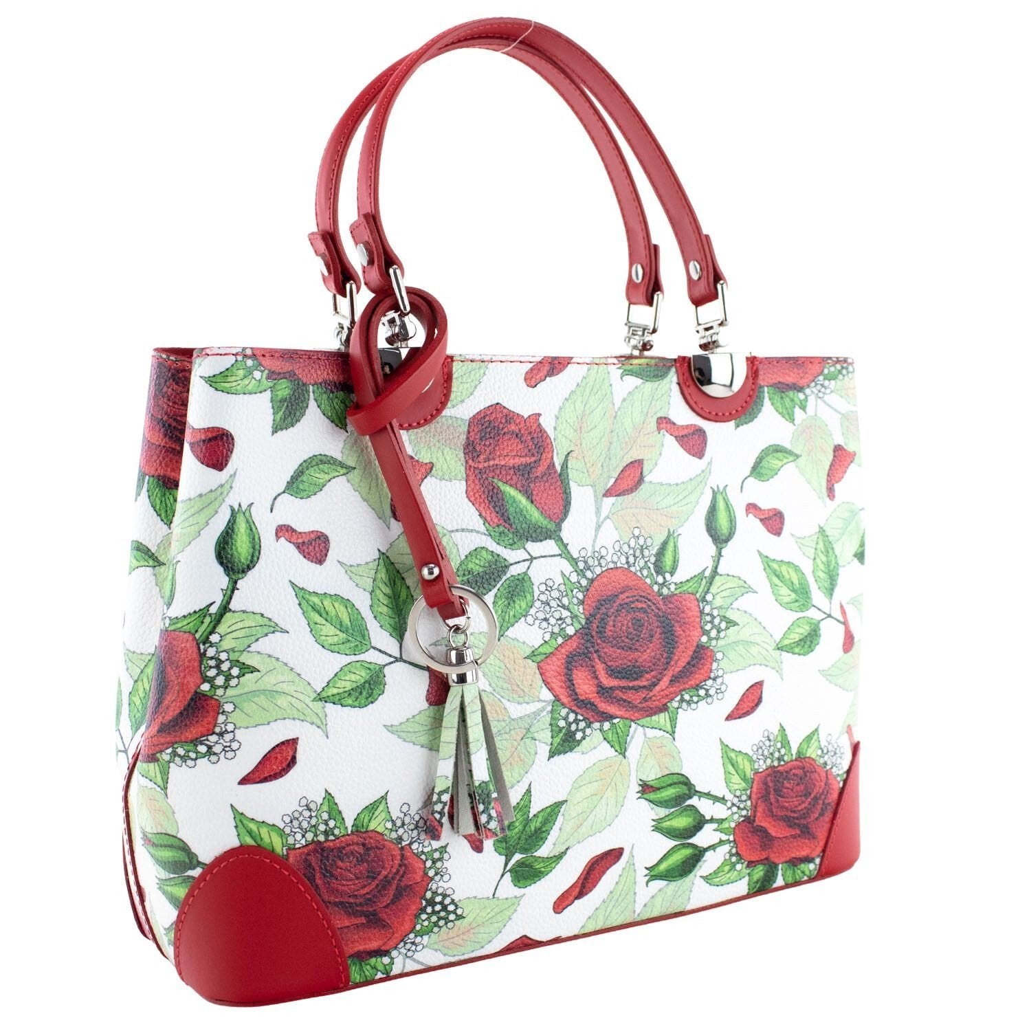 Bolso en piel Pregato Eleganza Rosas verde - KimondoShop
