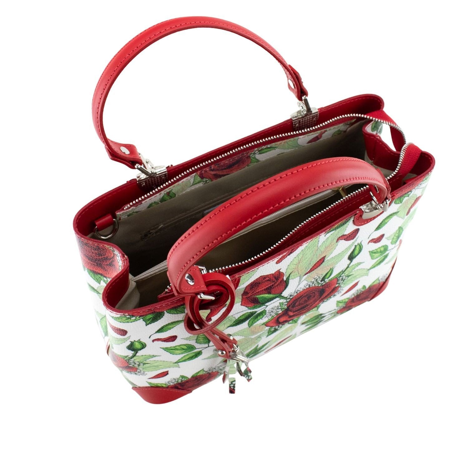 Bolso en piel Pregato Eleganza Rosas verde - KimondoShop