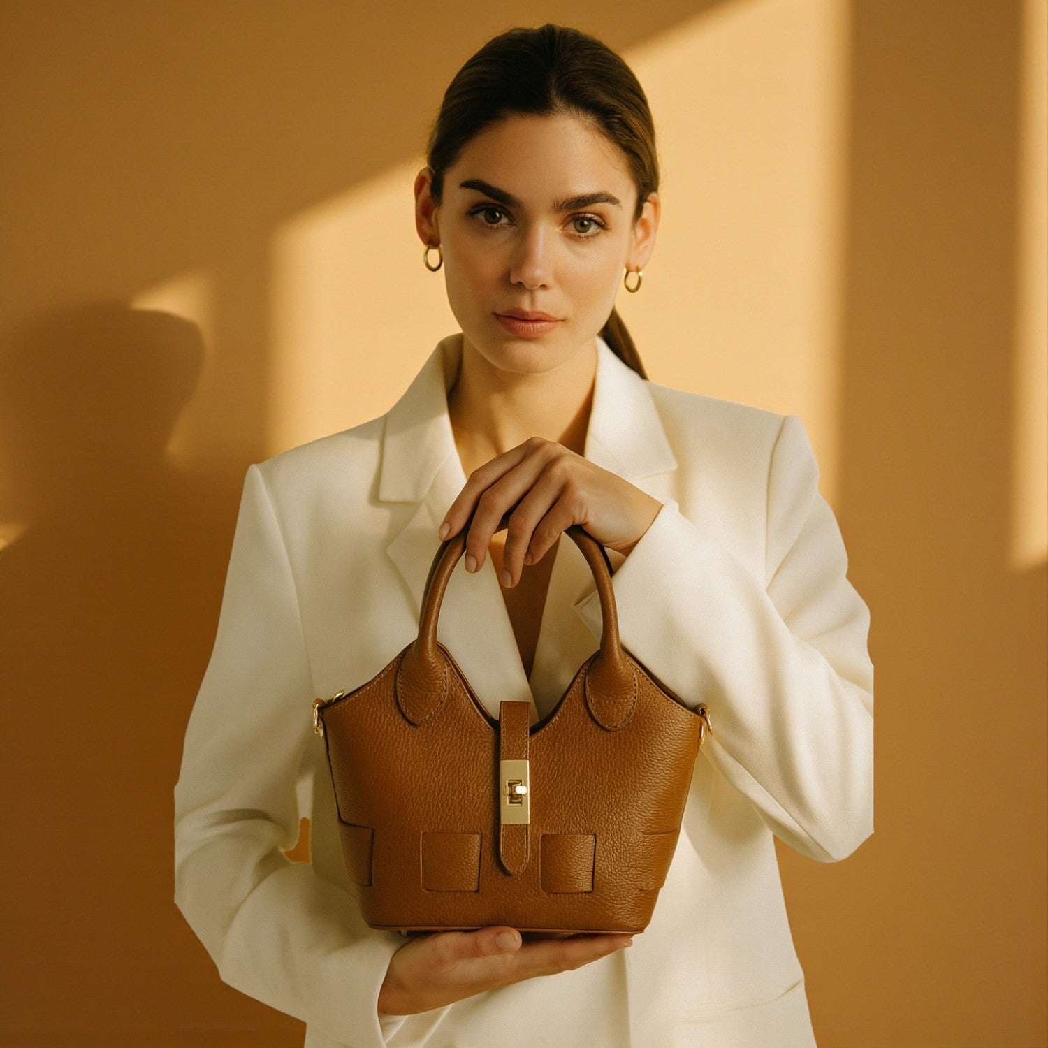 Bolso en Piel Pregato Piccolo tape Camel - KimondoShop