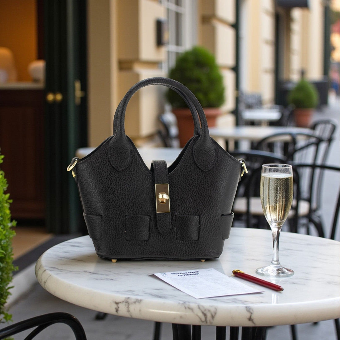 Bolso en Piel Pregato Piccolo tape Negro - KimondoShop