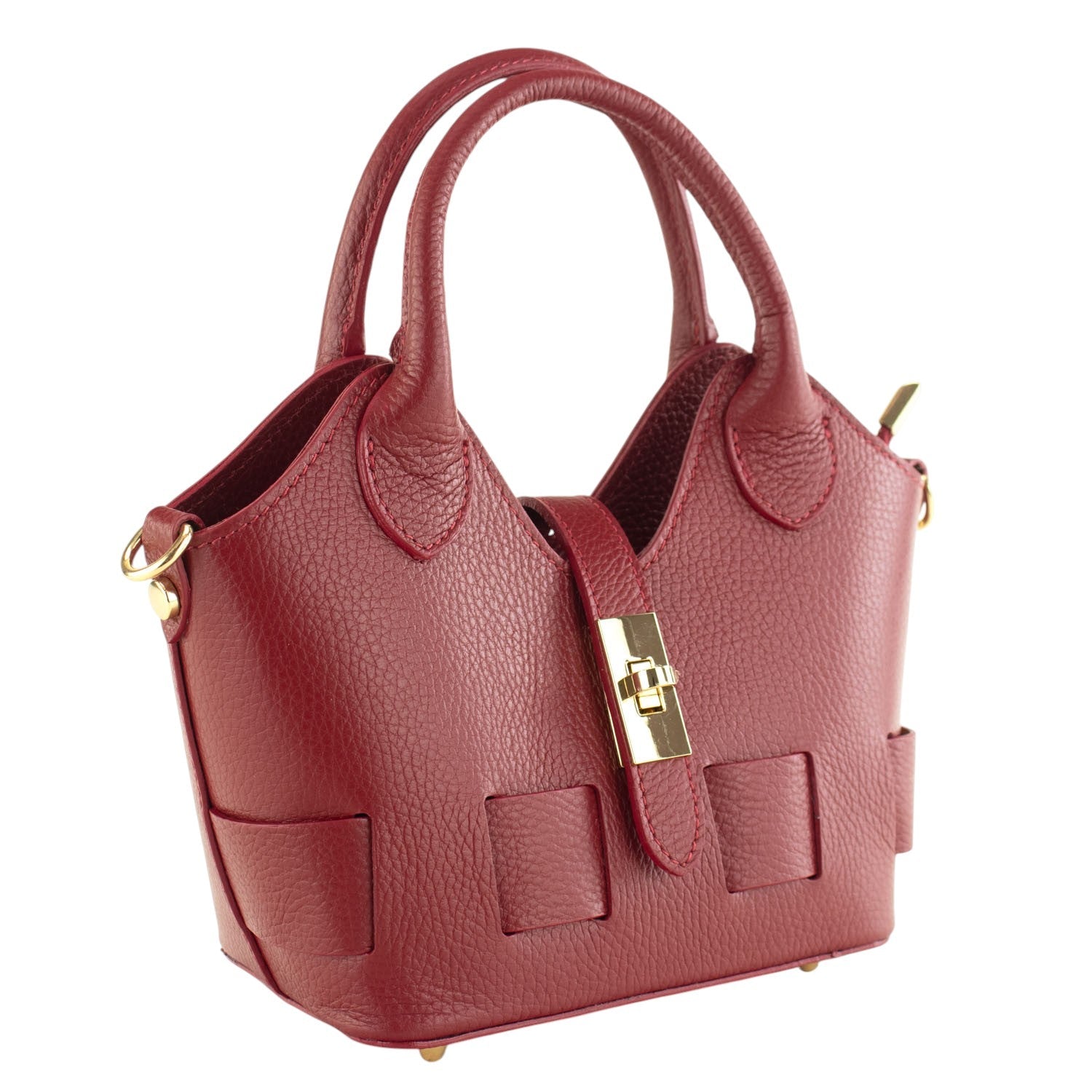 Bolso en Piel Pregato Piccolo tape Rojo oscuro - KimondoShop