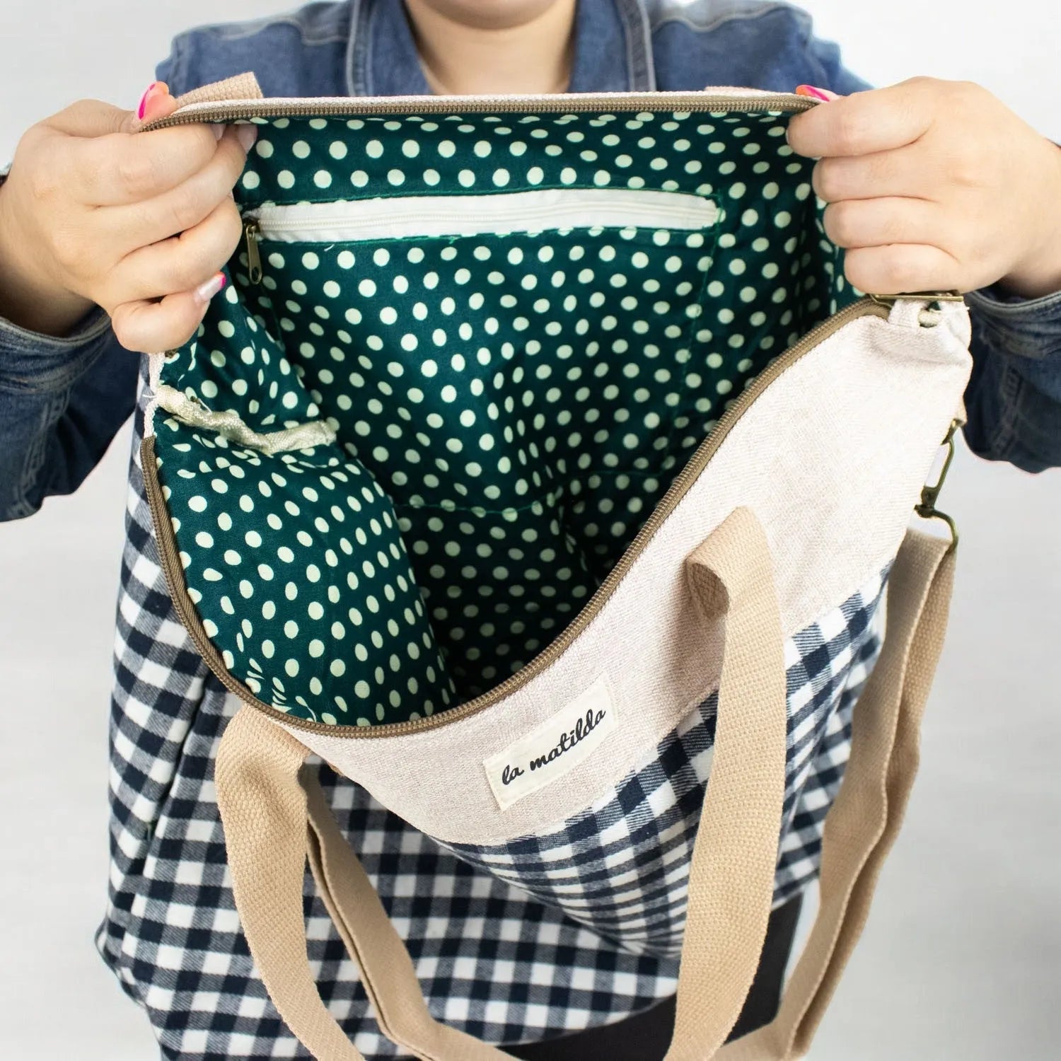 Bolso grande La Matilda Vichy gris - KimondoShop