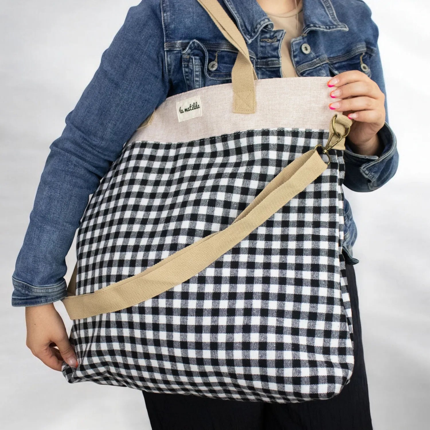 Bolso grande La Matilda Vichy negro - KimondoShop