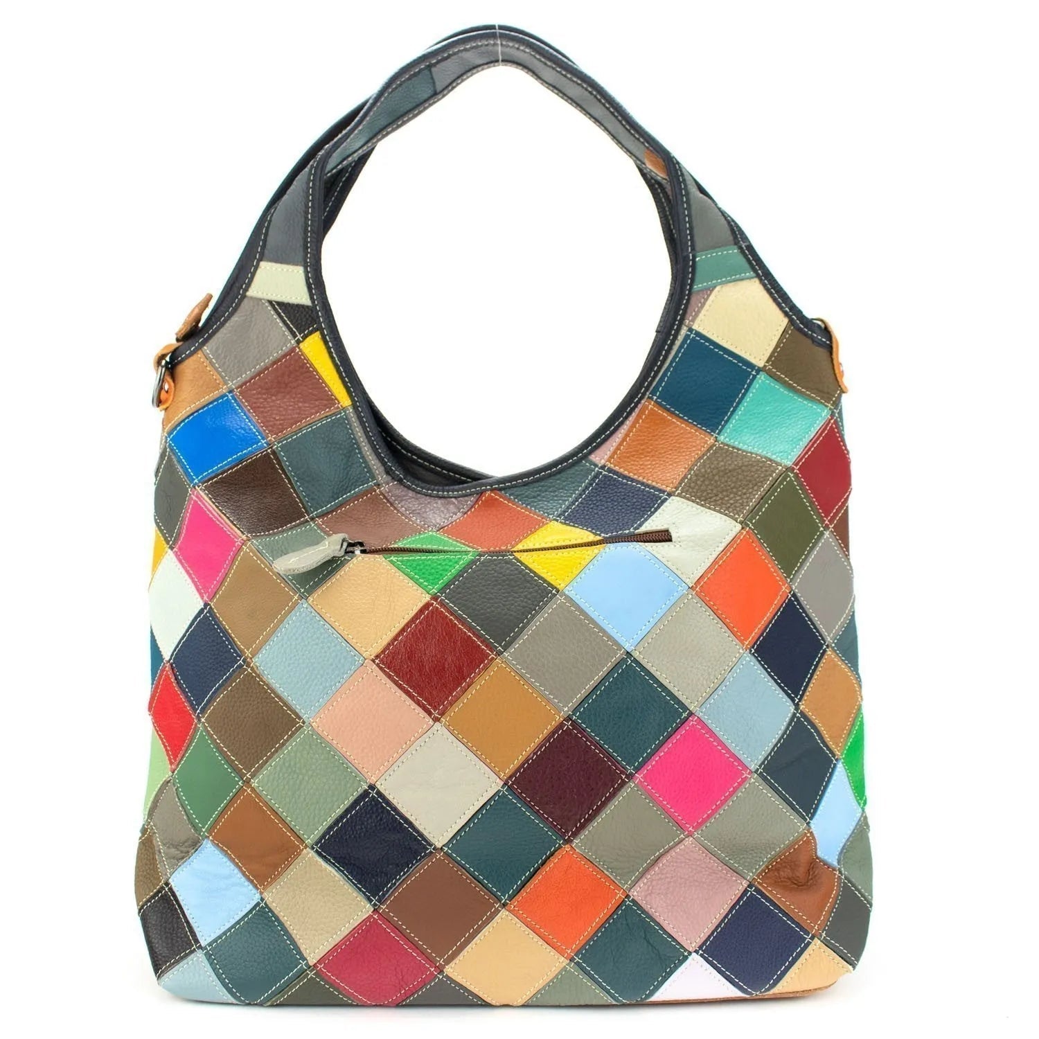 Bolso hobo con bandolera de Piel Pregato Mosaic Flowers - KimondoShop