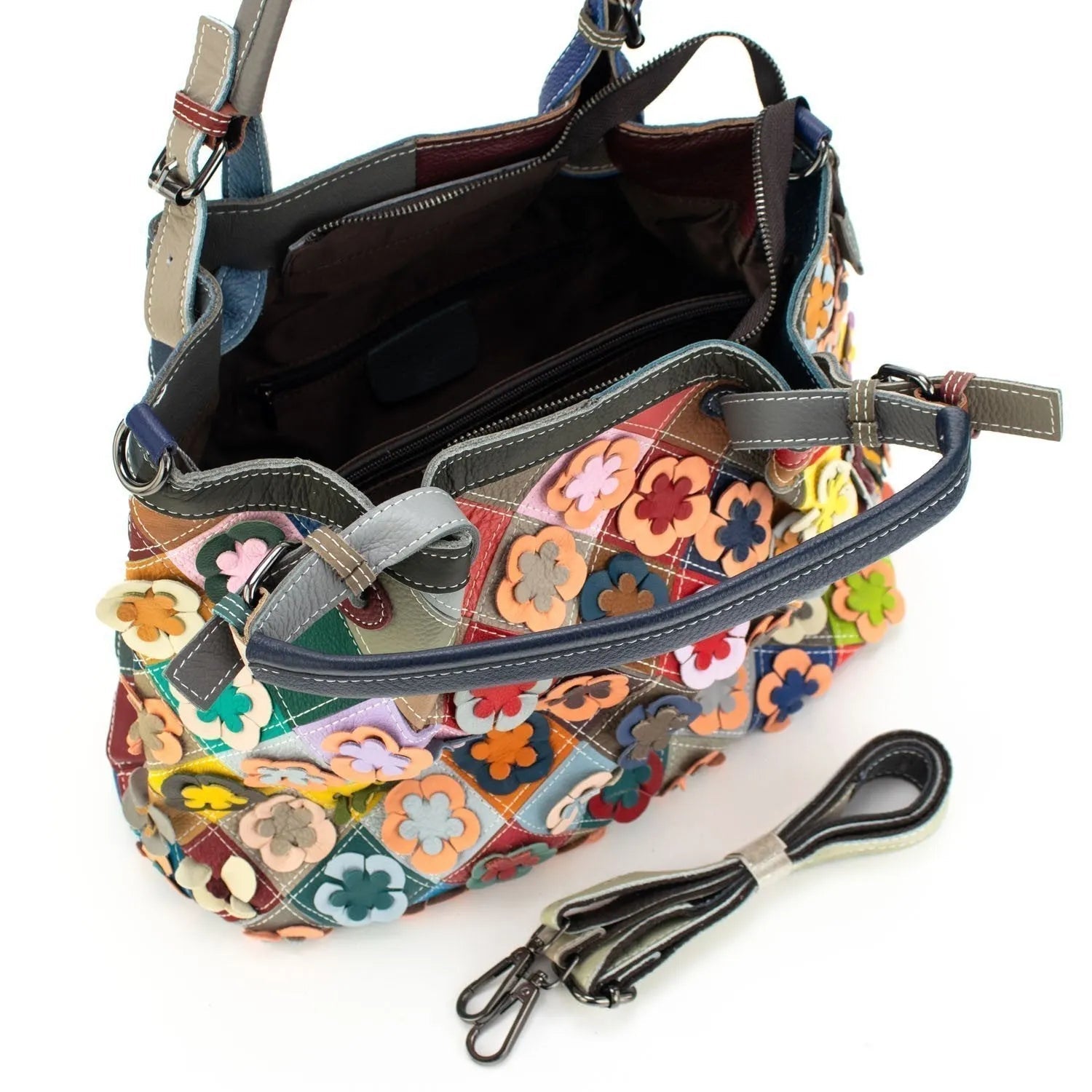 Bolso hobo de Piel Pregato Mosaic Flowers - KimondoShop