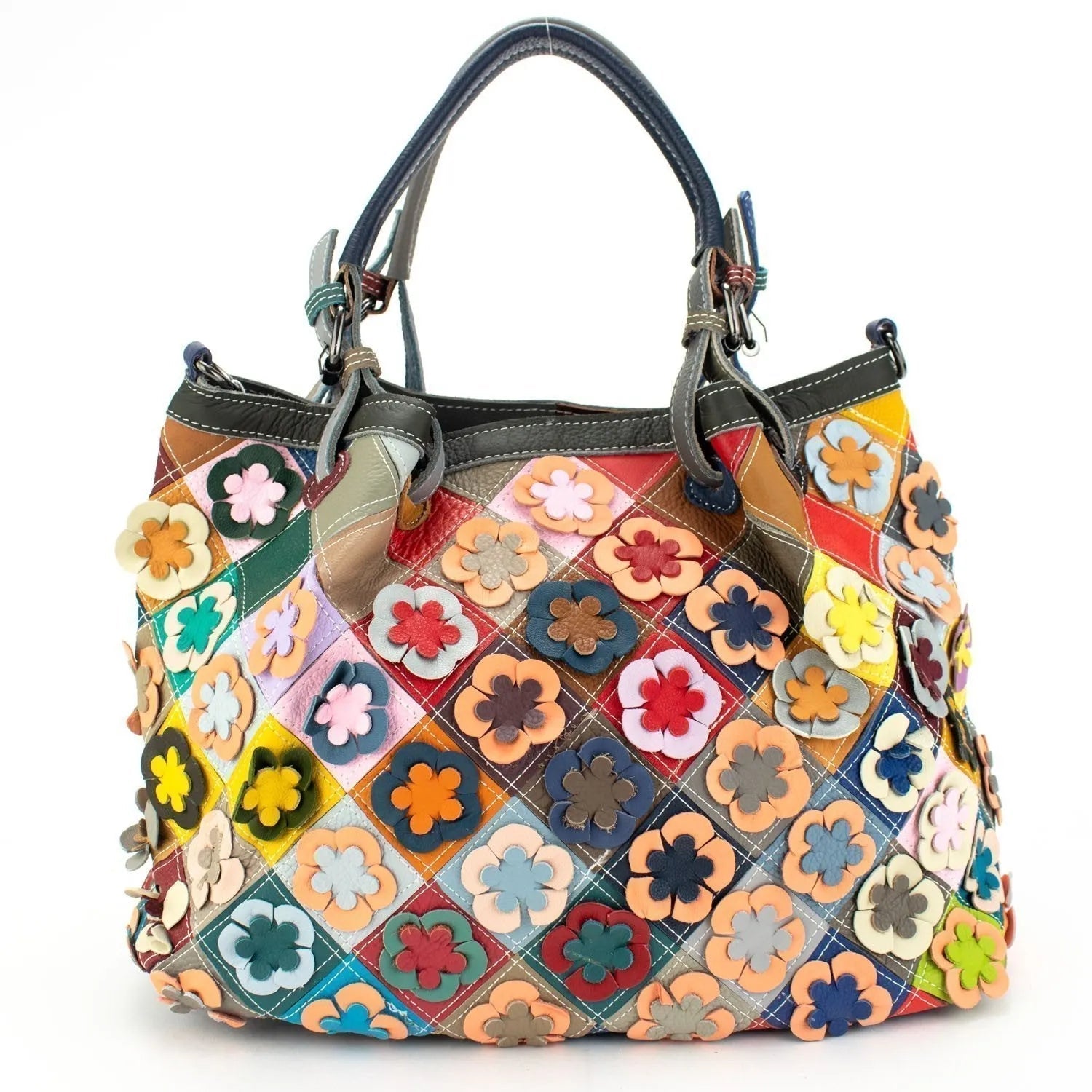 Bolso hobo de Piel Pregato Mosaic Flowers - KimondoShop