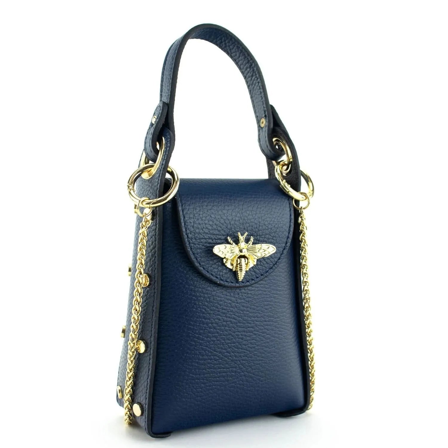 Bolso mini en Piel Pregato Golden Bee Azul marino - KimondoShop