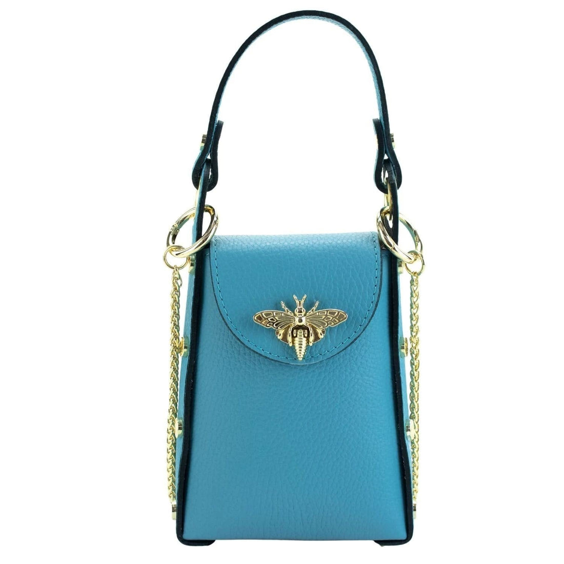 Bolso mini en Piel Pregato Golden Bee Turquesa - KimondoShop