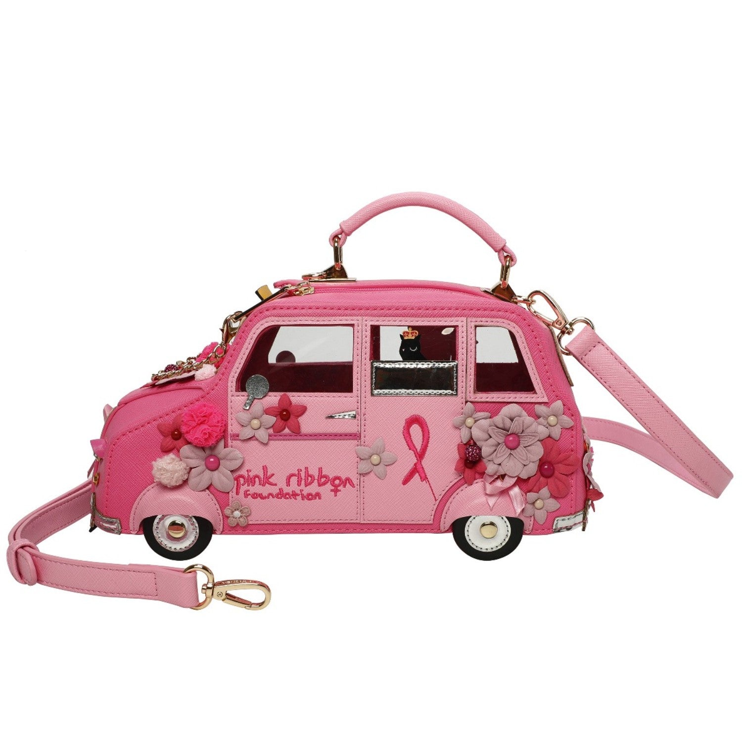 Bolso Pink Taxi Vendula London Cats & Corgis Floral - Pink Ribbon Foundation - KimondoShop