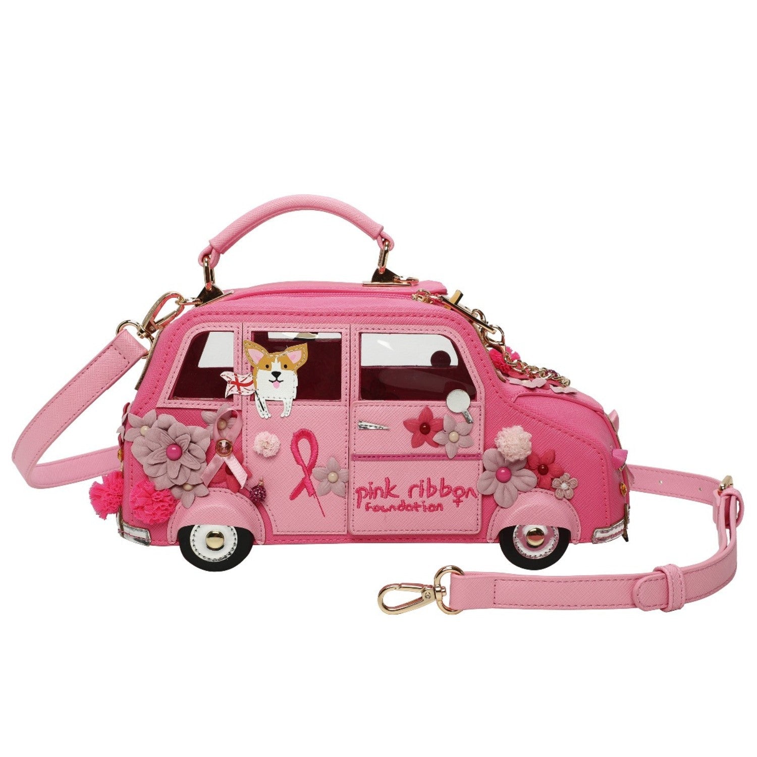 Bolso Pink Taxi Vendula London Cats & Corgis Floral - Pink Ribbon Foundation - KimondoShop