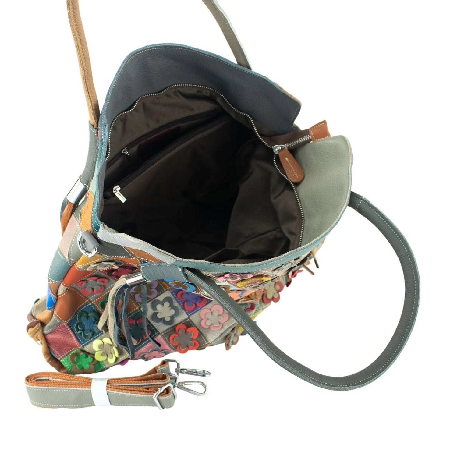 Bolso shopper asa ajustable de Piel Pregato Mosaic Flowers - KimondoShop