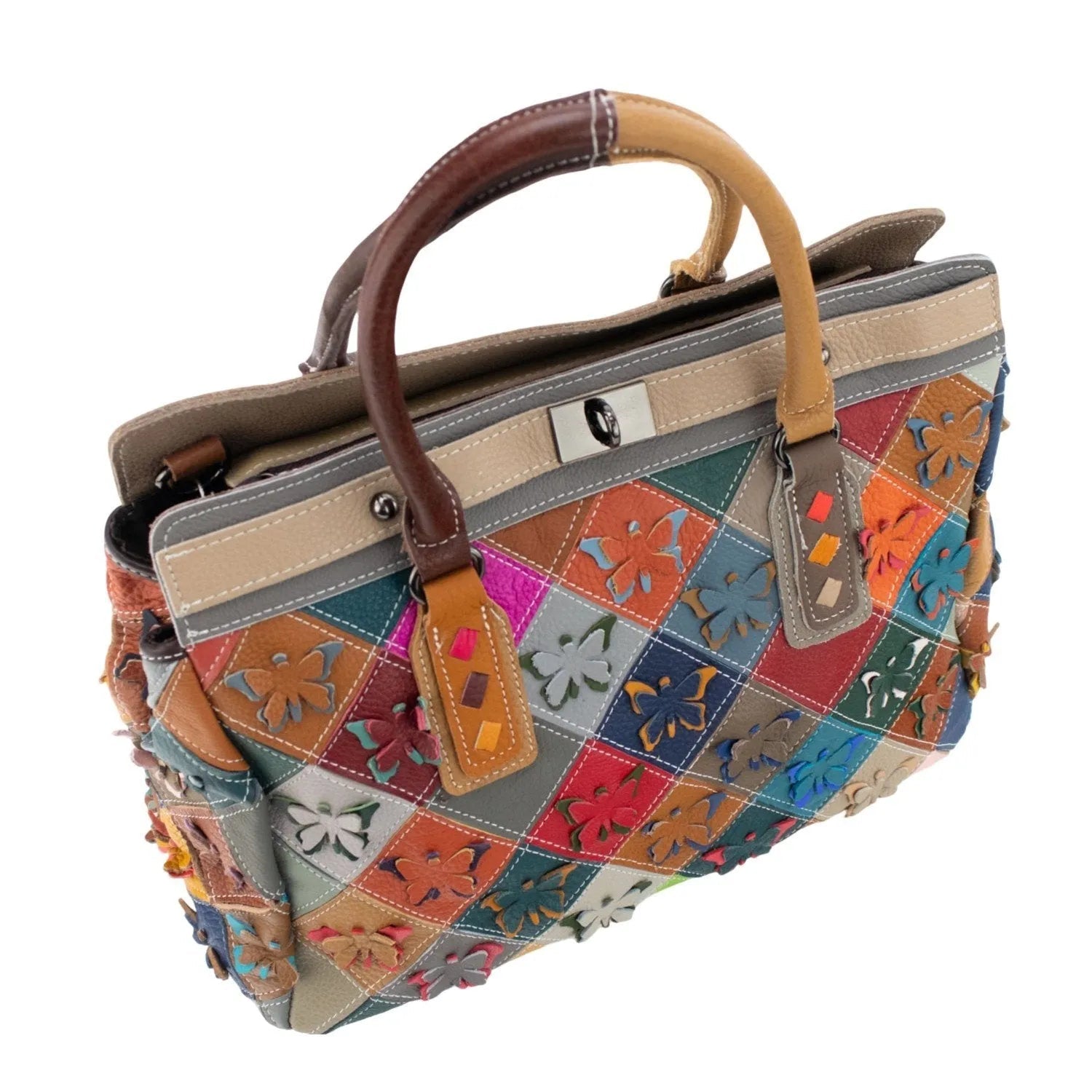 Bolso shopper con broche de Piel Pregato Mosaic Buterfly - KimondoShop