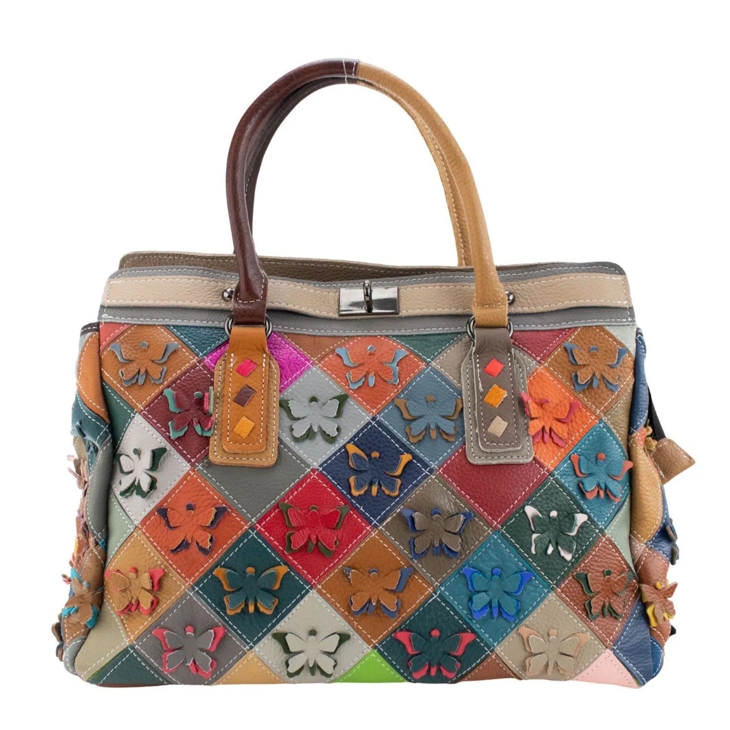 Bolso shopper con broche de Piel Pregato Mosaic Buterfly - KimondoShop