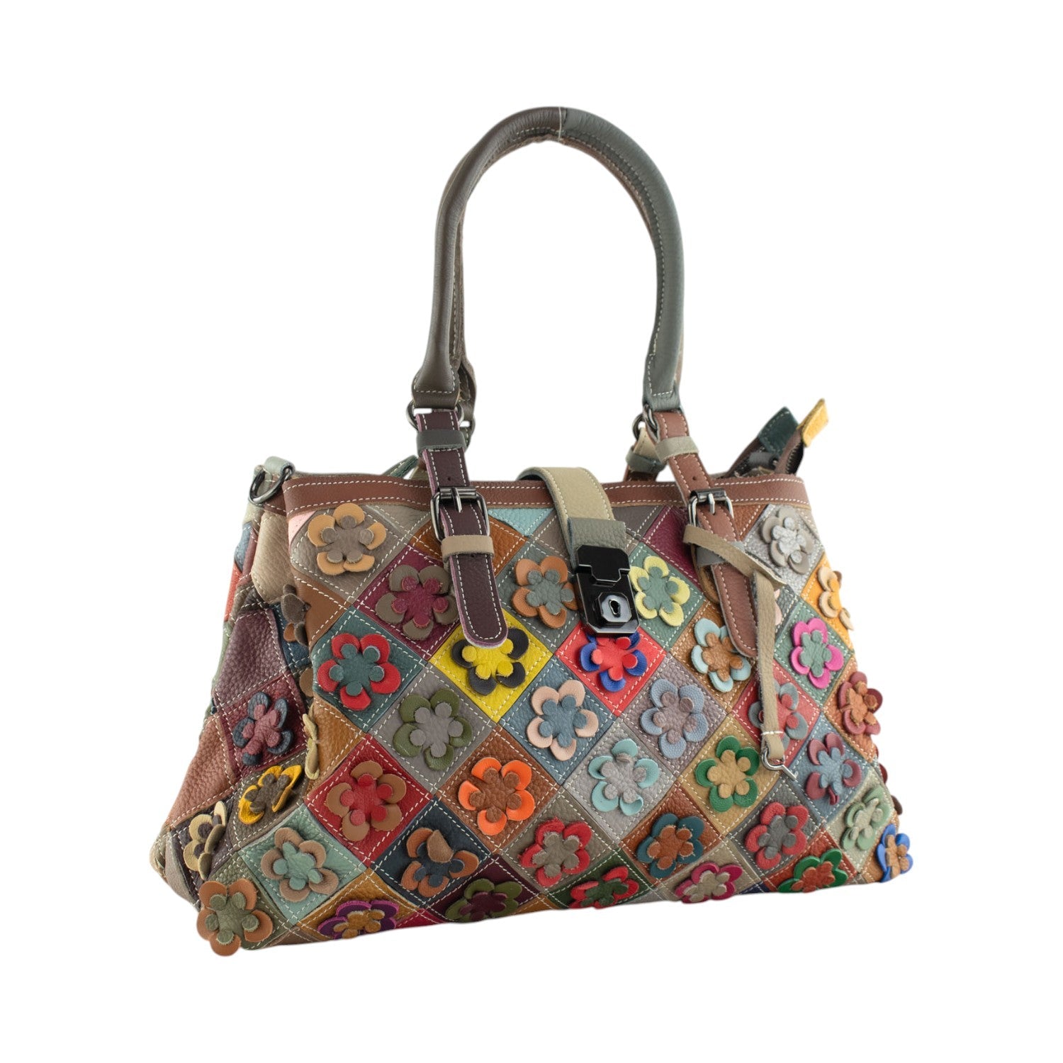 Bolso triple de Piel Pregato Mosaic Flowers - KimondoShop