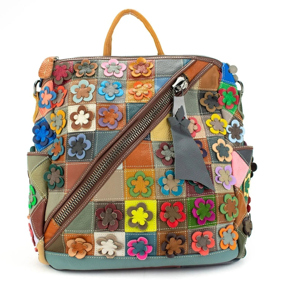 Mochila con bandolera de Piel Pregato Mosaic Flowers - KimondoShop