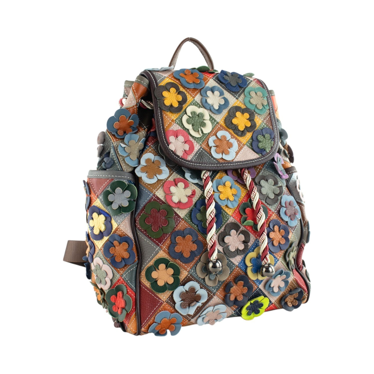 Mochila con solapa de Piel Pregato Mosaic Flower - KimondoShop