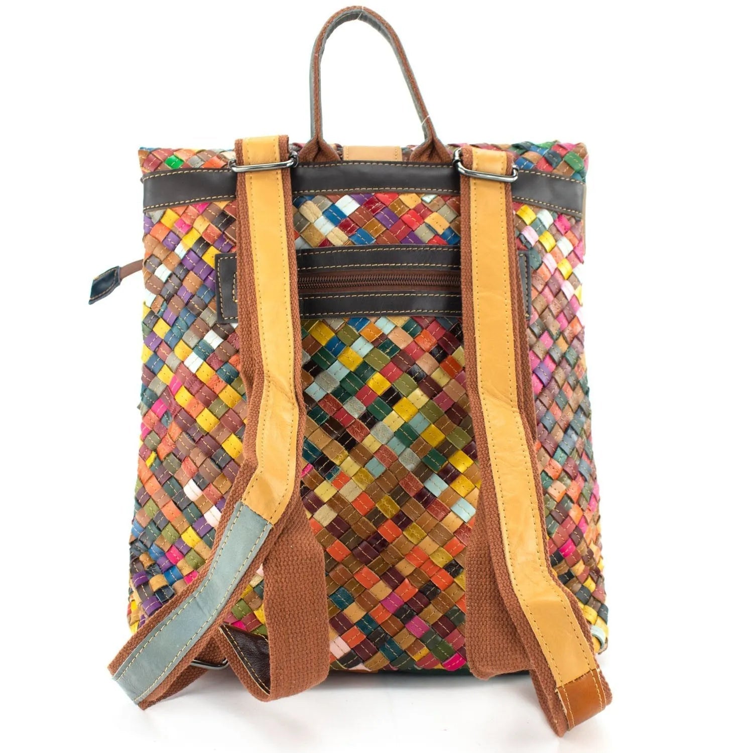 Mochila cuadrada con solapa de Piel Pregato Mosaic - KimondoShop