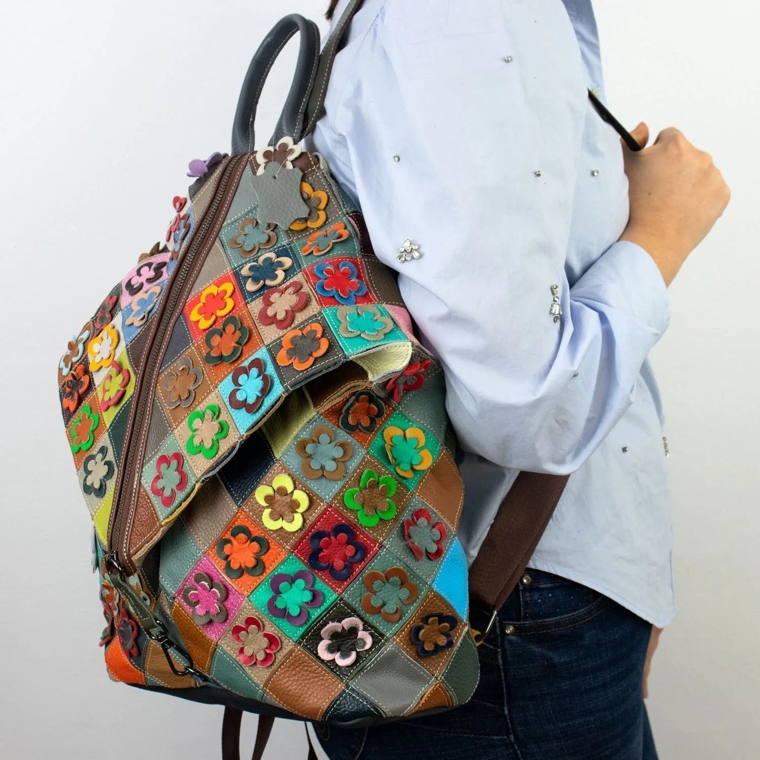 Mochila pera de Piel Pregato Mosaic Flowers - KimondoShop