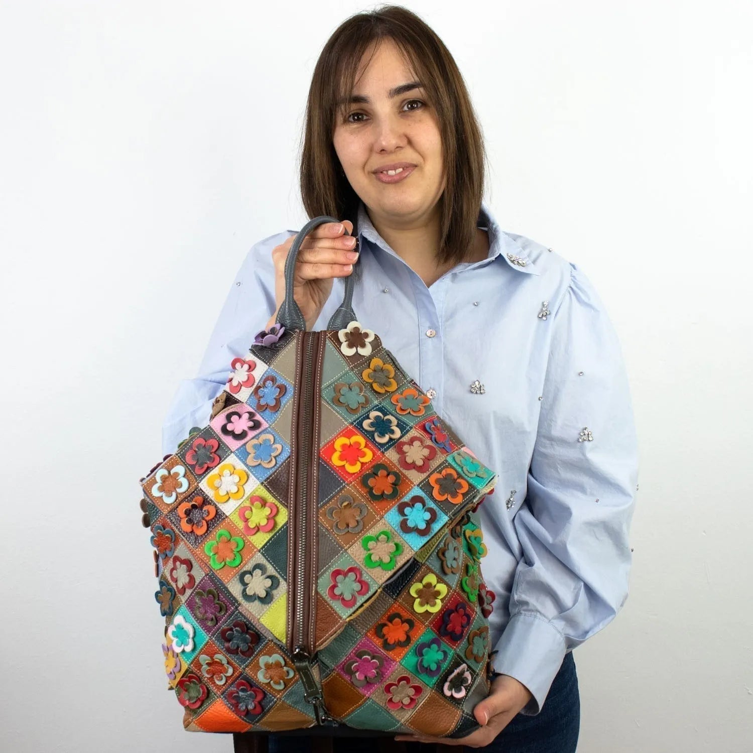 Mochila pera de Piel Pregato Mosaic Flowers - KimondoShop