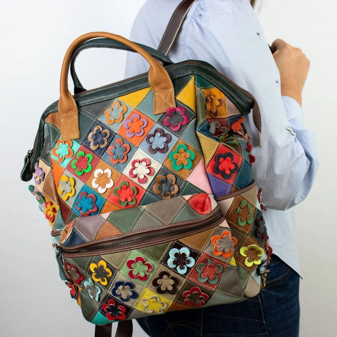 Mochila rígida de Piel Pregato Mosaic Flowers - KimondoShop