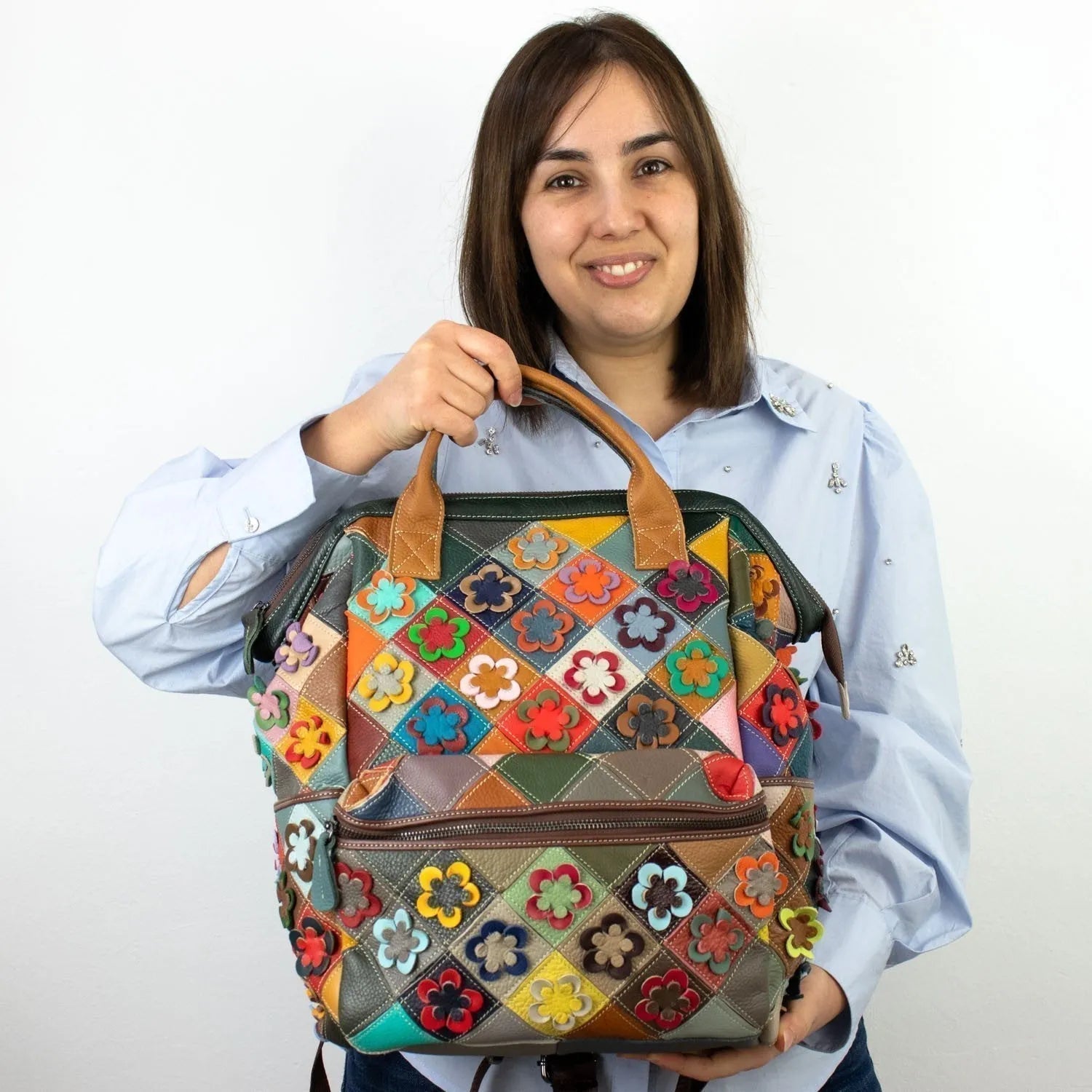 Mochila rígida de Piel Pregato Mosaic Flowers - KimondoShop