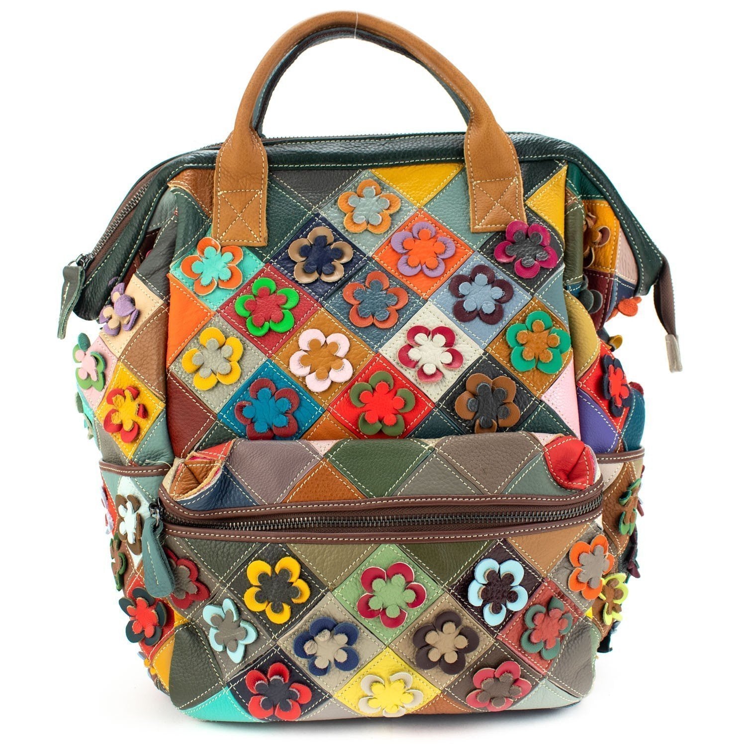 Mochila rígida de Piel Pregato Mosaic Flowers - KimondoShop