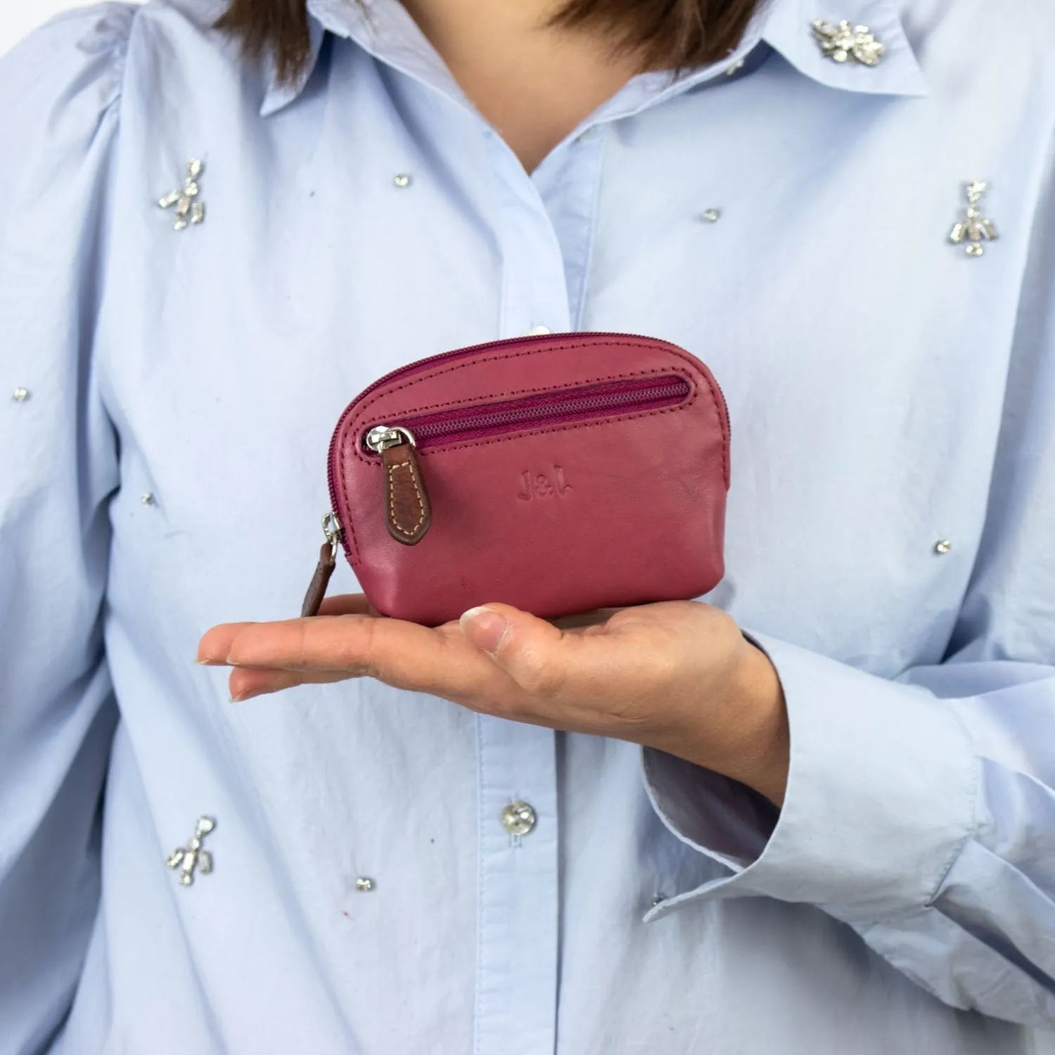 Monedero Piel Basics JL Piel Brida Rosa - KimondoShop