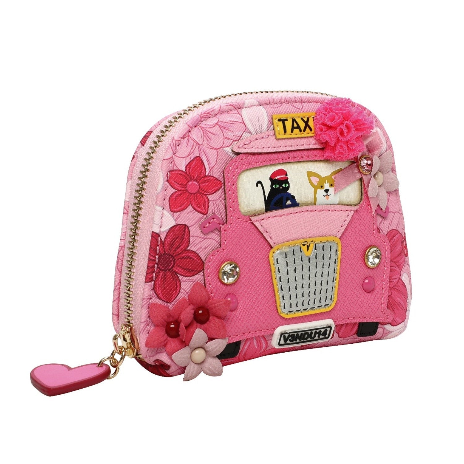 Monedero y bolsa plegable Vendula London Cats & Corgis Floral - Pink Ribbon Foundation - KimondoShop